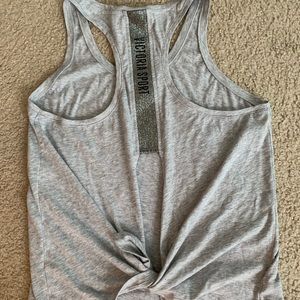 Victoria Sport tie back tank in Grey. Small.